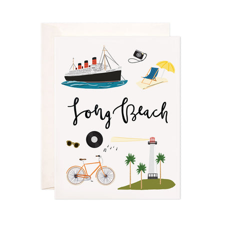 Long Beach - Bloomwolf Studio Card About What to Do in Long Beach, Neutral and Bright Colors, City Landmarks + Historical Places + Notable Places