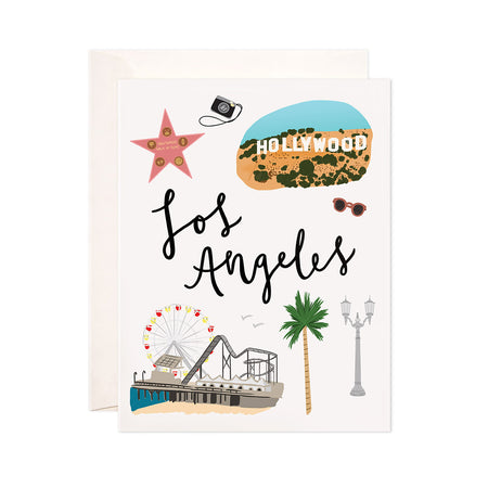 Los Angeles - Bloomwolf Studio Card About What to Do in Los Angeles, Neutral and Bright Colors, City Landmarks + Historical Places + Notable Places 