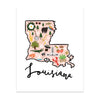State Art Prints - Louisiana - Bloomwolf Studio Print of Louisiana Map, Things to Do, Bright Colors, State Landmarks + Historical Places + Notable Places