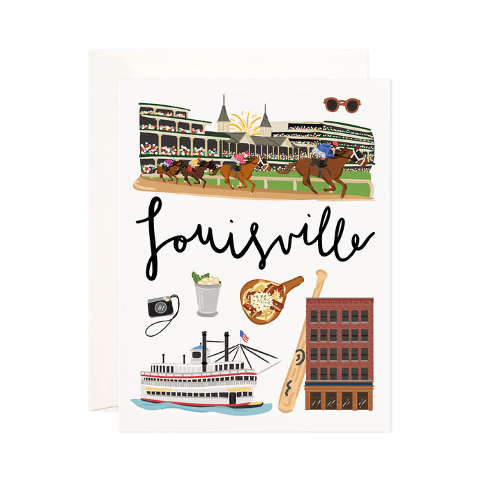 Louisville - Bloomwolf Studio Card About Things to Do in Louisville, Bright Colors, State Landmarks + Historical Places + Notable Places