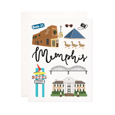 Memphis - Bloomwolf Studio Card About Things to Do in Memphis, Bright Colors, State Landmarks + Historical Places + Notable Places