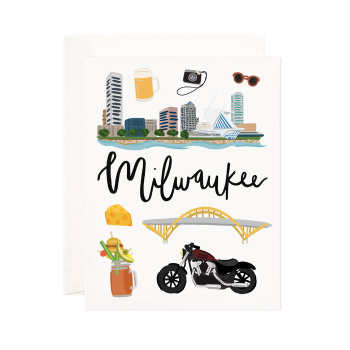 Milwaukee - Bloomwolf Studio Card About Things to Do in Milwaukee, Bright Colors, State Landmarks + Historical Places + Notable Places
