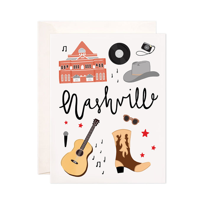 Nashville - Bloomwolf Studio Card About Things to Do in Nashville, Neutral Colors, City Landmarks + Historical Places + Notable Places