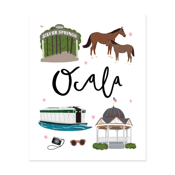 City Art Prints - Ocala - Bloomwolf Studio Print About Things to Do in Ocala, City Landmarks + Historical Places + Notable Places, Green and Neutral Colors