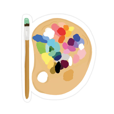 Paint Palette Sticker - Bloomwolf Studio Sticker With a Paintbrush and Palette With Paints, Neutral and Bright Colors