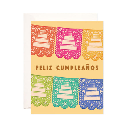 Papel Picado Birthday - Bloomwolf Studio Card That Says Feliz Cumpleaños, Orange, Pink, Yellow, Green, Blue Colors