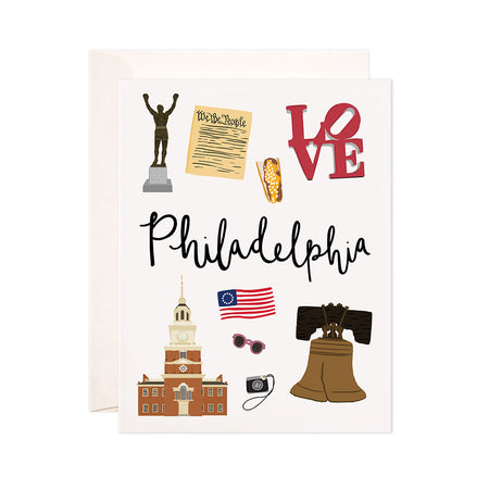 Philadelphia - Bloomwolf Studio Card About Things to Do in Philadelphia, Neutral Colors, City Landmarks + Historical Places + Notable Places