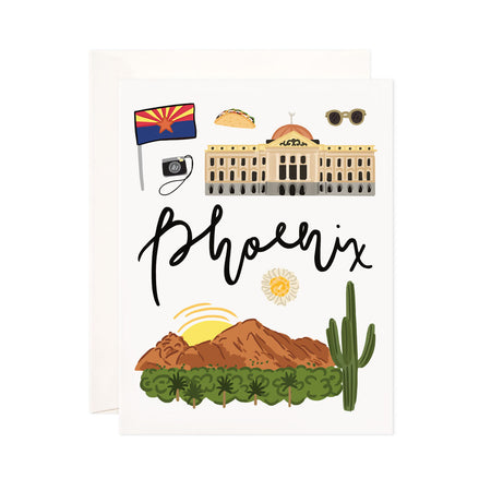 Phoenix - Bloomwolf Studio Card About Things to Do in Phoenix, Bright Colors, State Landmarks + Historical Places + Notable Places
