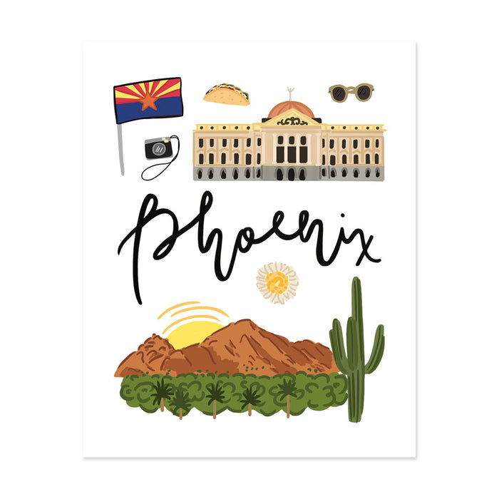City Art Prints - Phoenix - Bloomwolf Studio Art Print About Phoenix, Bright Colors, Things to Do, State Landmarks + Historical Places + Notable Places