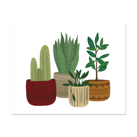 Potted Plants Art Print - Bloomwolf Studio Print of Green Plants, Cactus, Red, Grey, Beige and Brown Pots