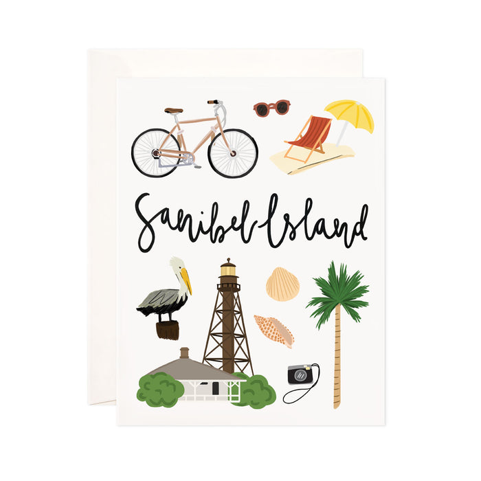 Sanibel Island - Bloomwolf Studio  Card About Things to Do in Sanibel Island, Bright Colors, State Landmarks + Historical Places + Notable Places, Florida