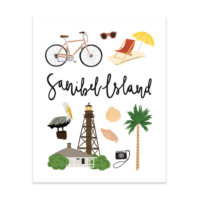 City Art Prints - Sanibel Island - Bloomwolf Studio Print About Things to Do in Sanibel Island, Bright Colors, State Landmarks + Historical Places + Notable Places