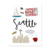 City Art Prints - Seattle - Bloomwolf Studio Art Print About Seattle, City Landmarks + Historical Places + Notable Places, Things to Do, Red, Blue, Gray, White Colors