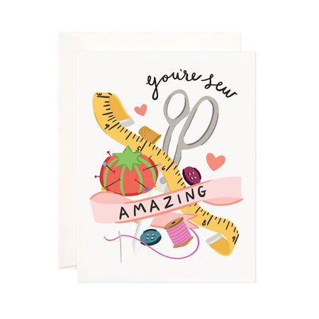 Sew Amazing - Bloomwolf Studio Card That Says You're Sew Amazing, Bright Colors, Sewing Kit Supplies 