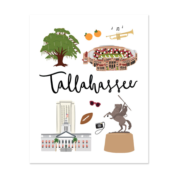 City Art Prints - Tallahassee - Bloomwolf Studio Print About Tallahassee, Things to Do, Bright Colors, State Landmarks + Historical Places + Notable Places, Florida