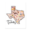 State Art Prints - Texas - Bloomwolf Studio Print About Texas, Peach Background, Bright Colors, City Landmarks + Historical Places + Notable Places, Things to Do