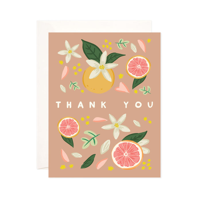 Thank You Citrus - Bloomwolf Studio Thank You Card, Grapefruit, White, Pink, Yellow Flower Petals 