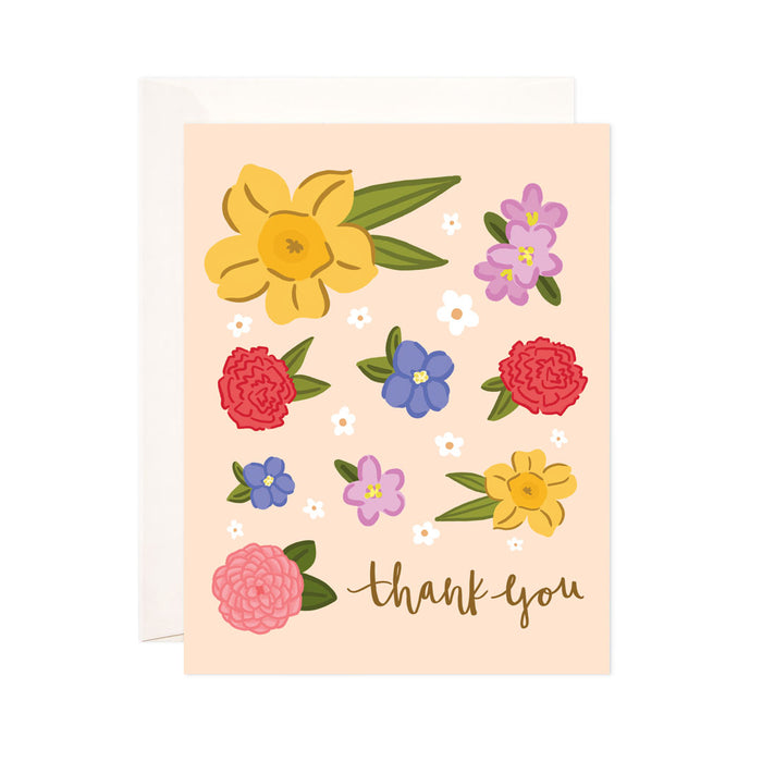 Thank You Florals - Bloomwolf Studio Thank You Card, Bright Colors (yellow, Violet + Purple, Red, Pink) Flowers 
