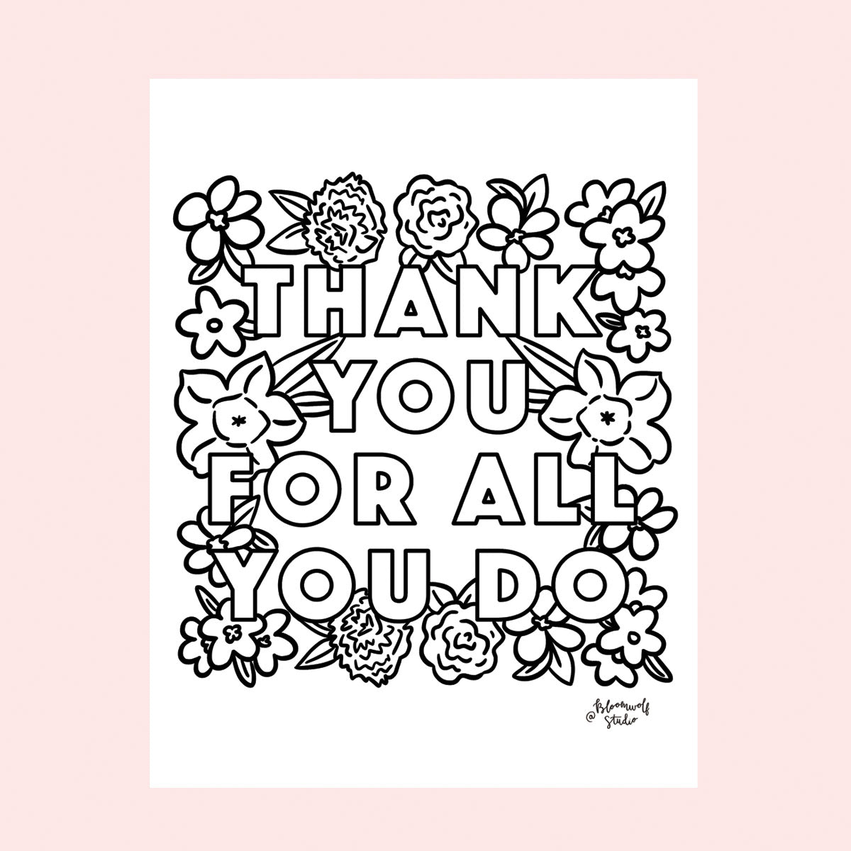thank-you-coloring-sheet-bloomwolf-studio for Free Printable Black And White Thank You Cards Thank You Coloring Sheet– Bloomwolf Studio for Free Printable Black And White Thank You Cards