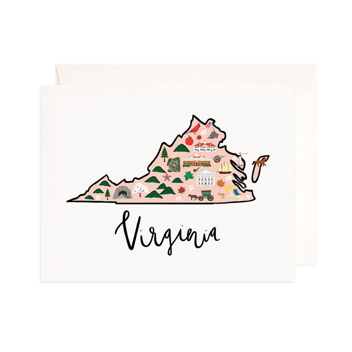 Virginia - Bloomwolf Studio Card About About Virginia Map, Things to Do, Bright Colors, State Landmarks + Historical Places + Notable Places