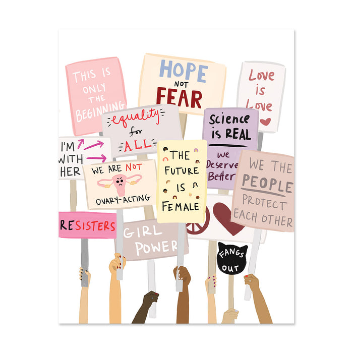 Women's March Art Print - Bloomwolf Studio Print of Women's March Protest, Yellow, Beige, Pink, Purple and Peach Placards + Signs