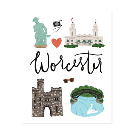 City Art Prints - Worcester - Bloomwolf Studio Print of Worcester, Things to Do, Bright Colors, State Landmarks + Historical Places + Notable Places